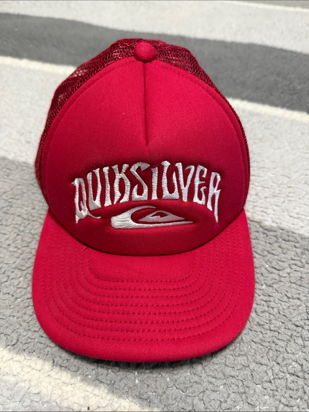 Kids Quiksilver Bright Red Logo Mesh Trucker Hat
